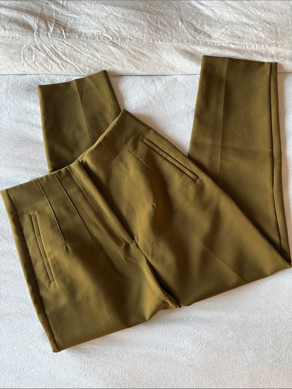 Zara high waisted trousers pants front pleats large olive mustard yellow